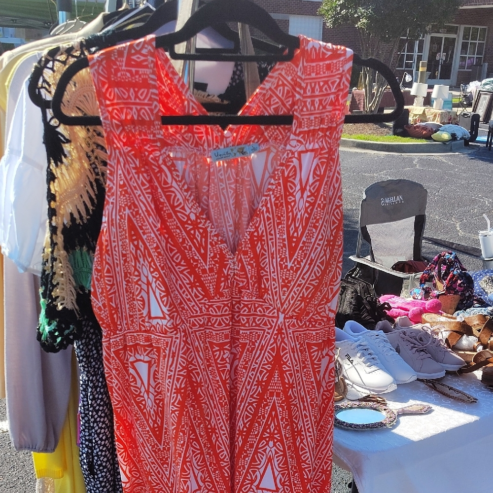 Vibrant Orange Patterned Dress